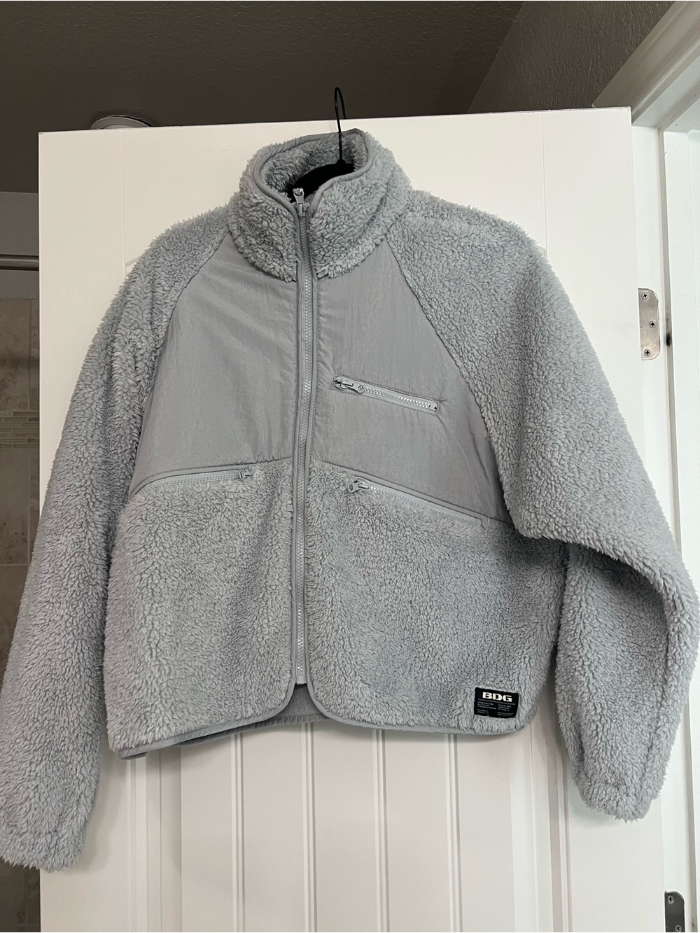 BDG Womens Light Gray Sherpa Puffer Jacket